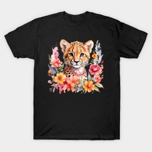 A baby cheetah decorated with beautiful watercolor flowers T-Shirt